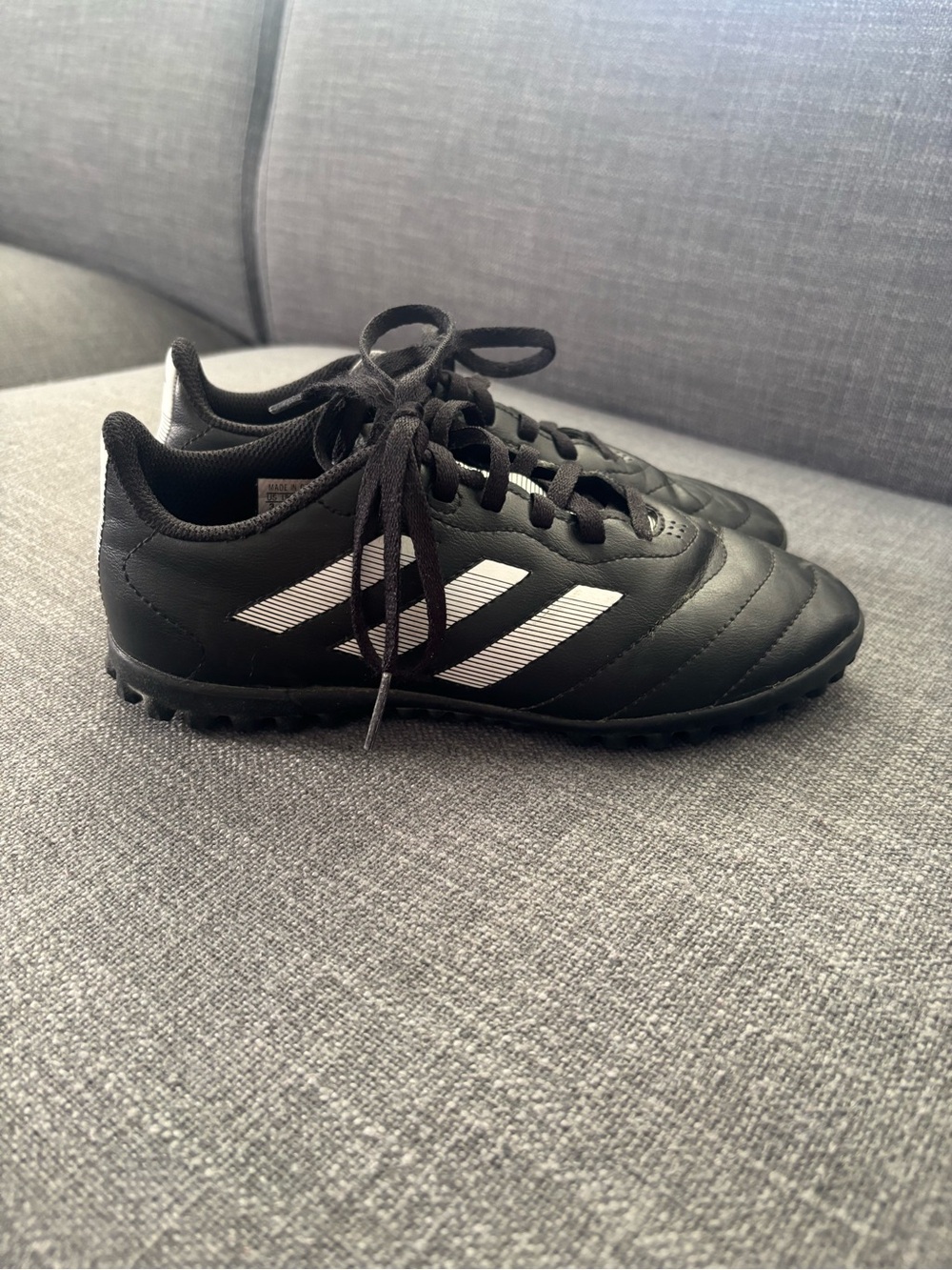 Adidas Kids Black Indoor Soccer Trainers with White Stripes